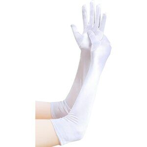 Women's Smooth White Long Satin Gloves Elbow Length Party Costume Accessory